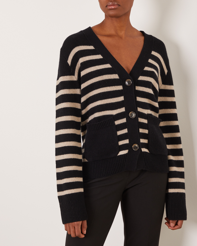 Lisa Yang Cashmerekofta Daphne  Svart/beige  2 (M-L)