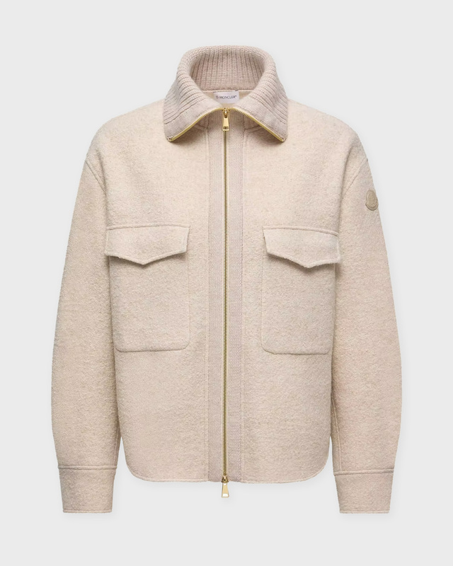 Moncler Jacket Bouclé Wool Blend Zip-Up Beige  IT 46 (EUR 40)