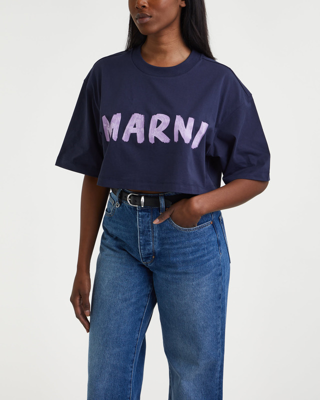 Marni T-Shirt Cropped Cotton Maxi Logo  Svart IT 38 (EUR 34)