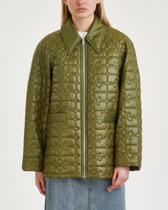 Ganni Jacket Shiny Quilt  Green 34