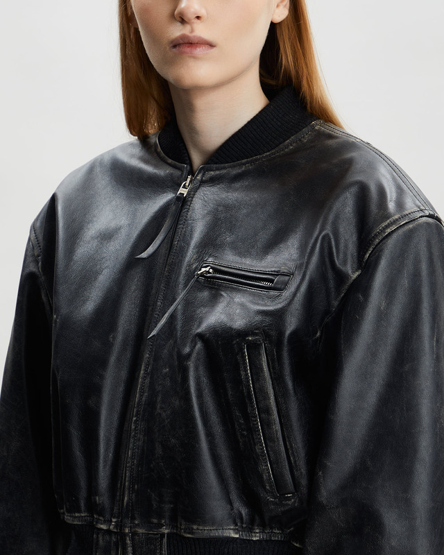 Acne Studios Leather Bomber Jacket Black 40