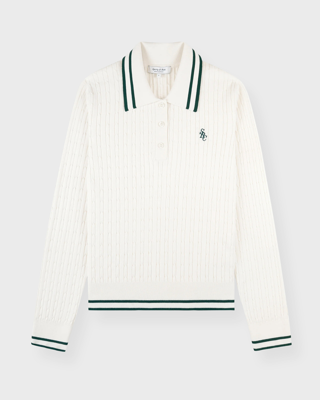 Sporty & Rich Sweatshirt SRC Mini Cable LS Polo Ecru L