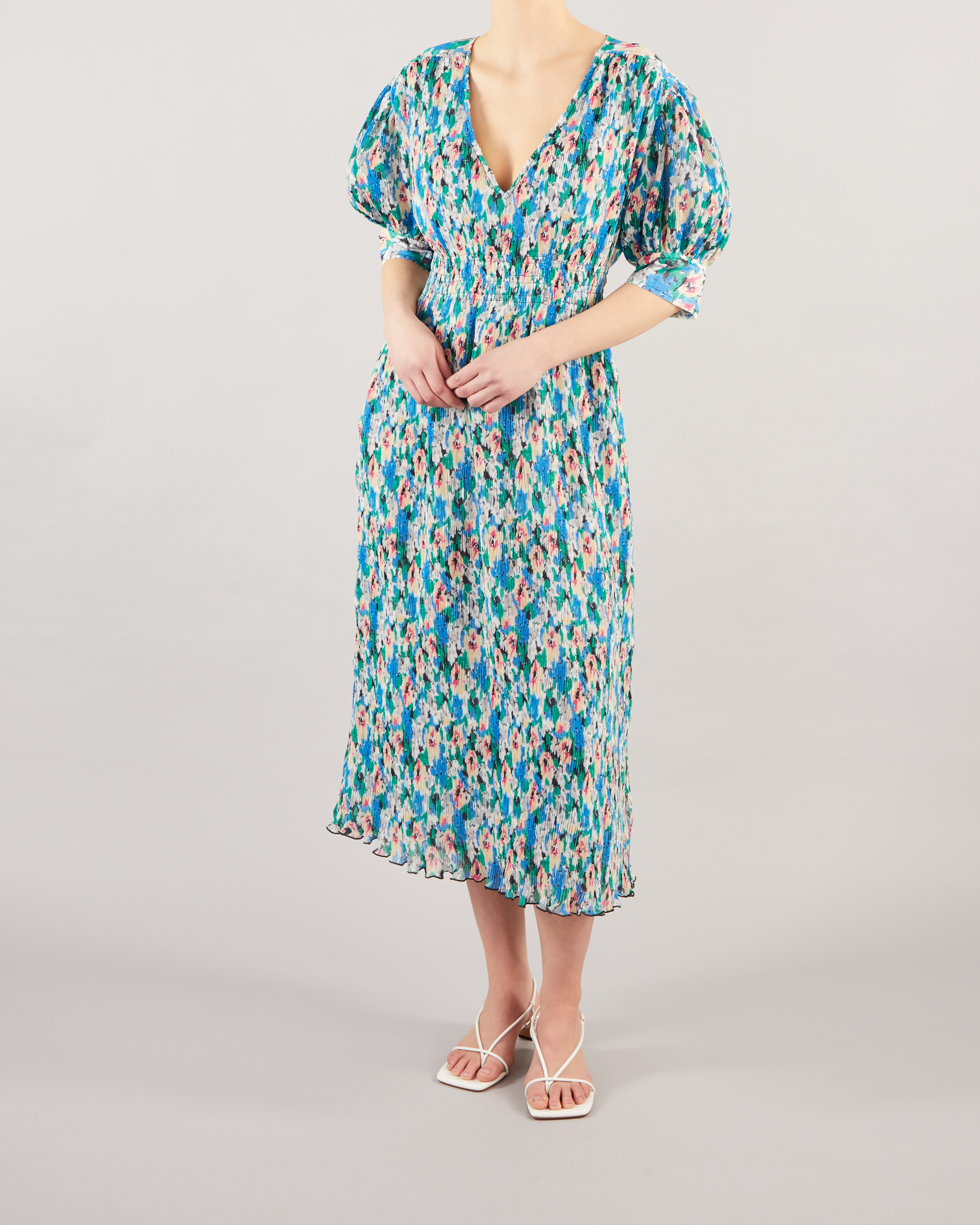 Pleated Georgette Smock Midi Dress 