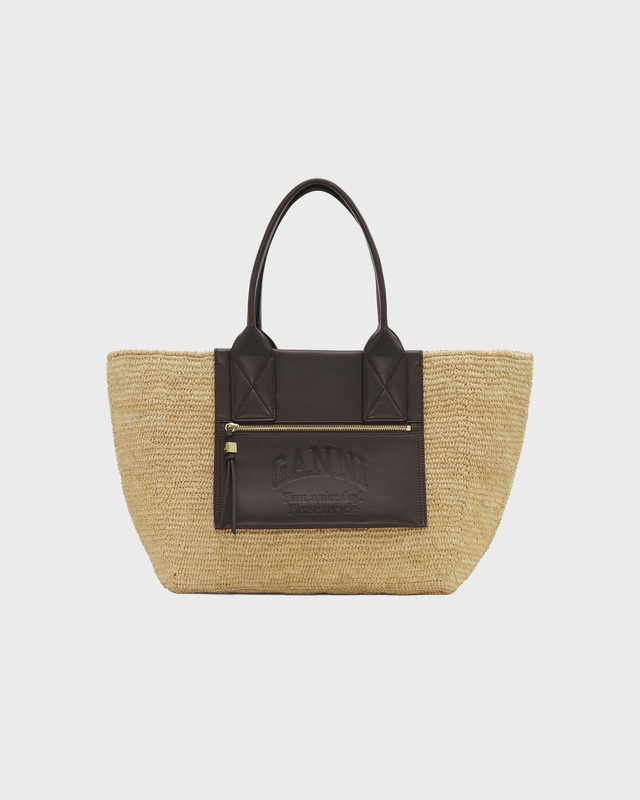 Ganni Bag Easy Shopper Medium Raffia Ljusbrun ONESIZE