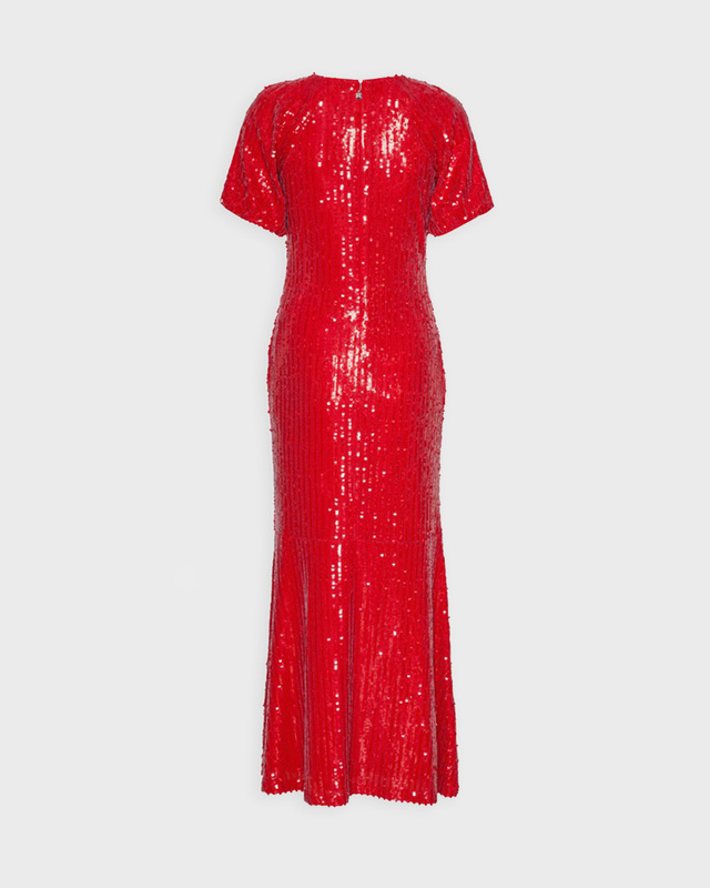 ROTATE Birger Christensen Klänning Sequins Midi V-Neck Röd 34