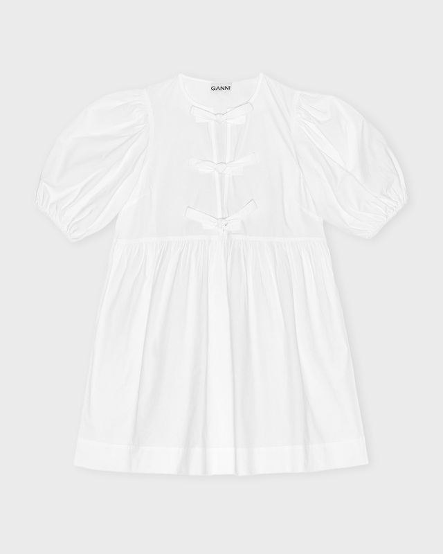Ganni Dress Cotton Poplin Tie String White 40