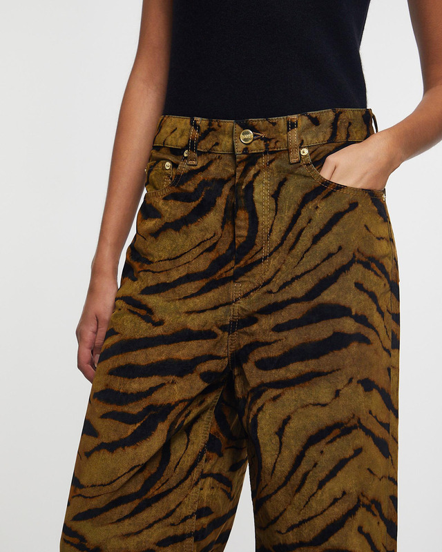 Ganni Jeans Printed Flock Denim Baggy Khaki 28