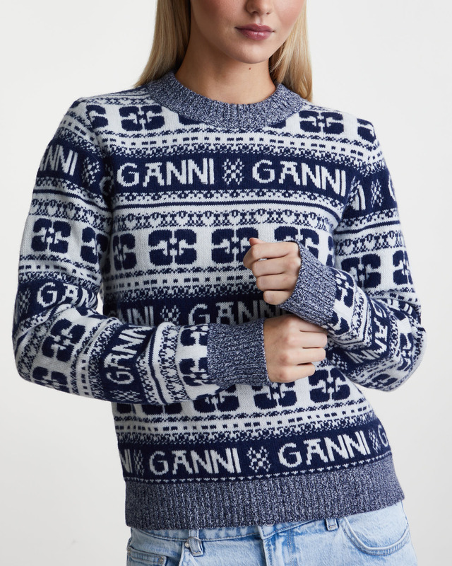 GANNI Tröja Logo Wool Mix Sky captain L