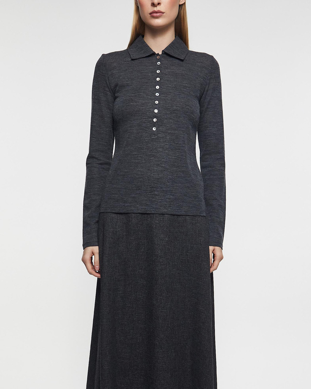 Vince Top Long Sleeve Polo Grey L