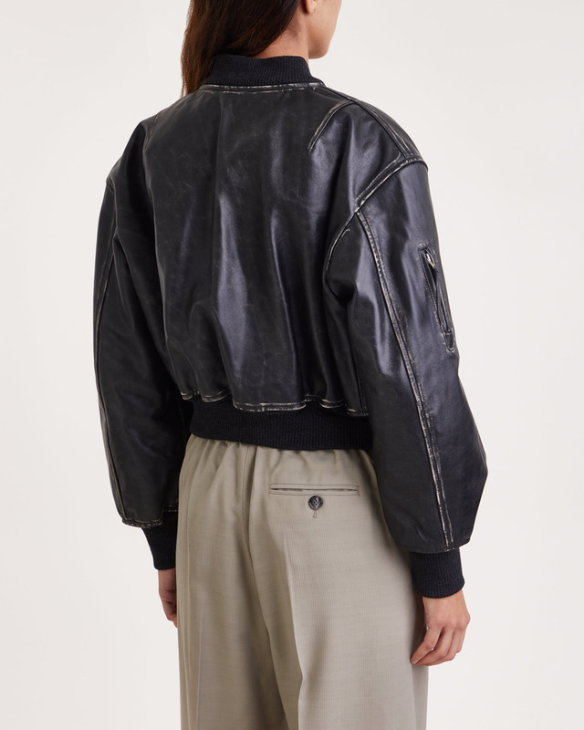 Acne Studios Jacka Cropped Bomber Leather Svart 34