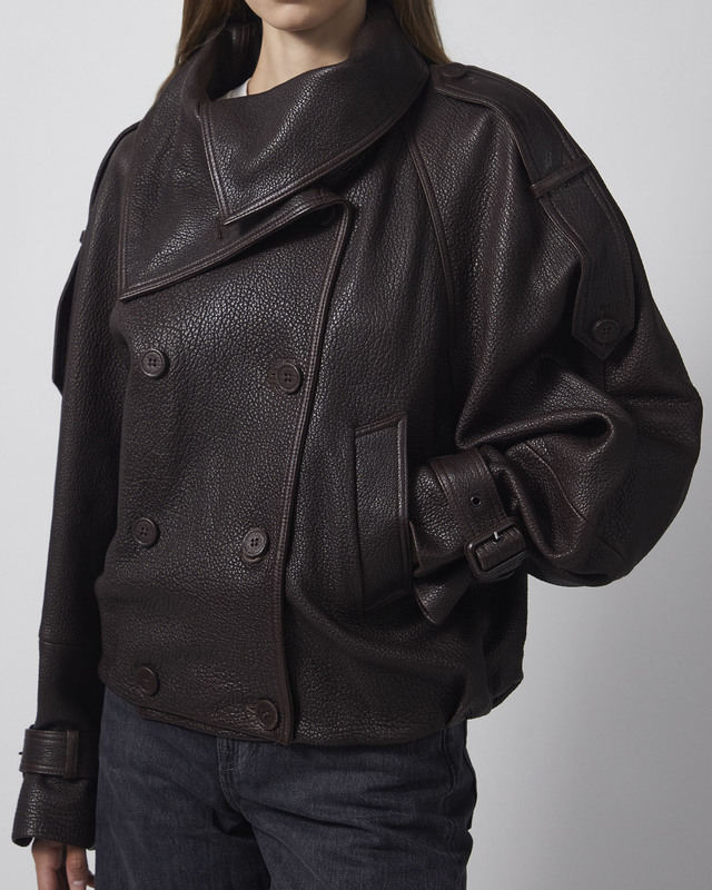Acne Studios Frakke Cropped Leather Trench Dark Brown 36