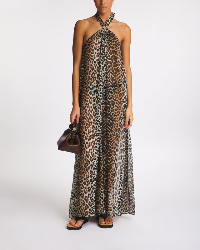 Ganni Dress Chiffon Halterneck Leopard 40