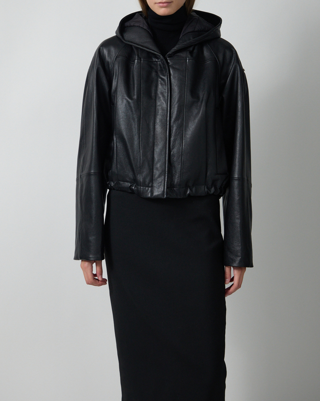 Sportmax Læderjakke Bomber Hood Black IT 38 (EUR S)