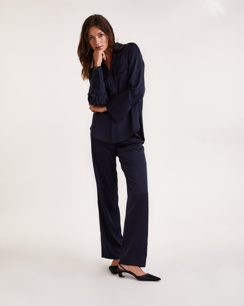 Byxor Maria Satin Pants Navy 1