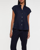 Vince Blouse Linen Cap-Sleeve Button-Front Blue XS