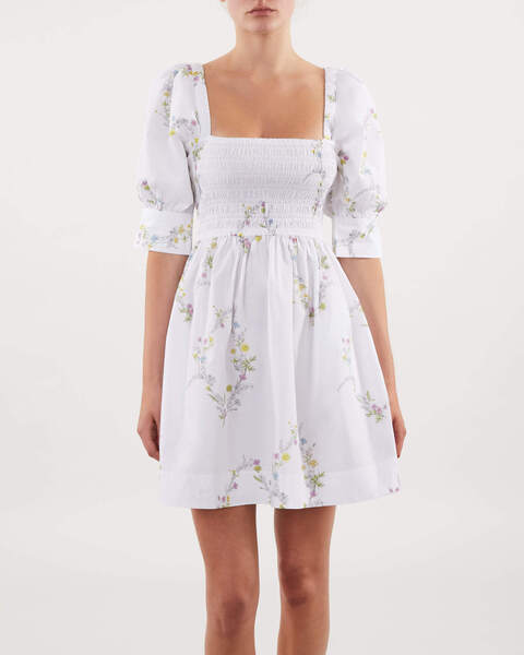 Dress Printed Cotton Mini Smock White 1