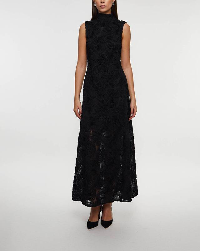 ROTATE Birger Christensen Klänning Flower Mesh Maxi  Svart 40