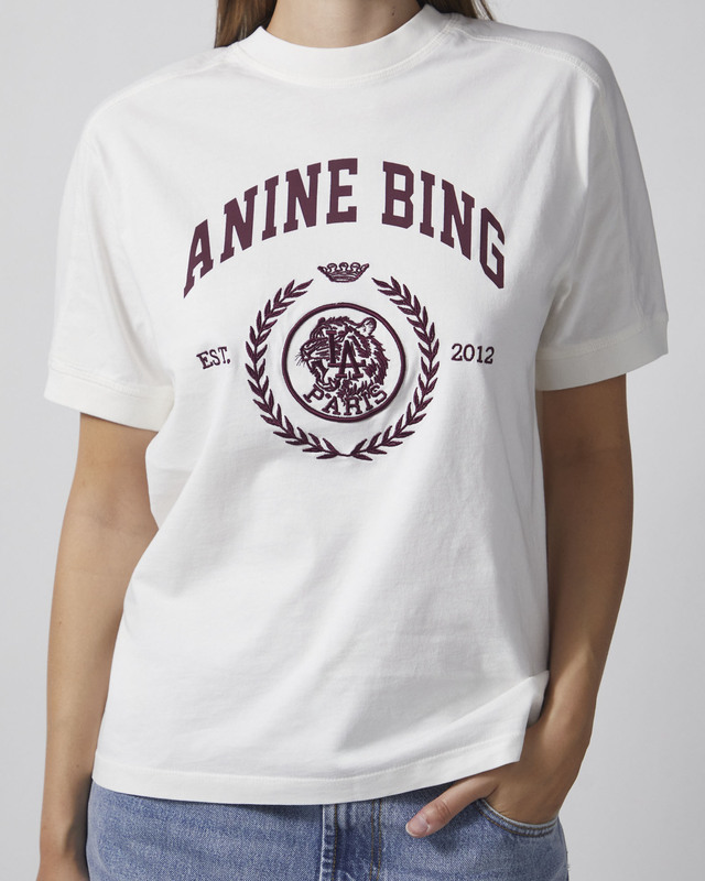 Anine Bing T-skjorte Jaylin Tee Collegiate Ecru XS