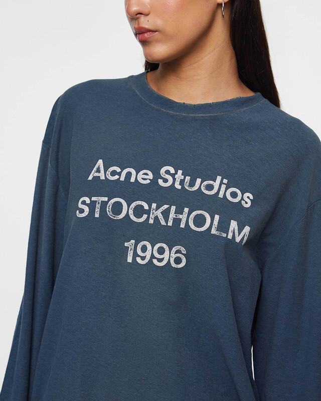 Acne Studios T-Shirt Long Sleeve Logo Relaxed Fit Blue S