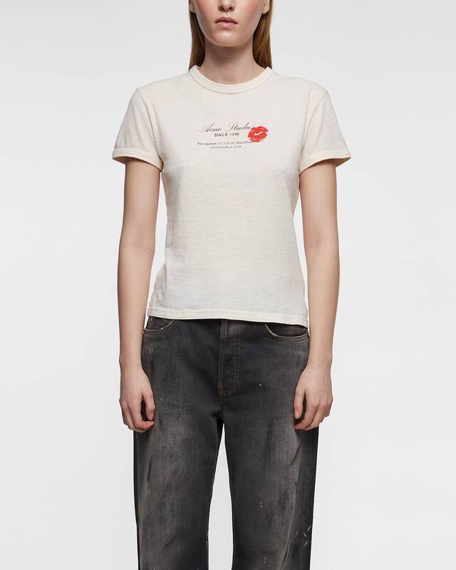 Acne Studios T-shirt Kiss Print Logo Pearl grey S