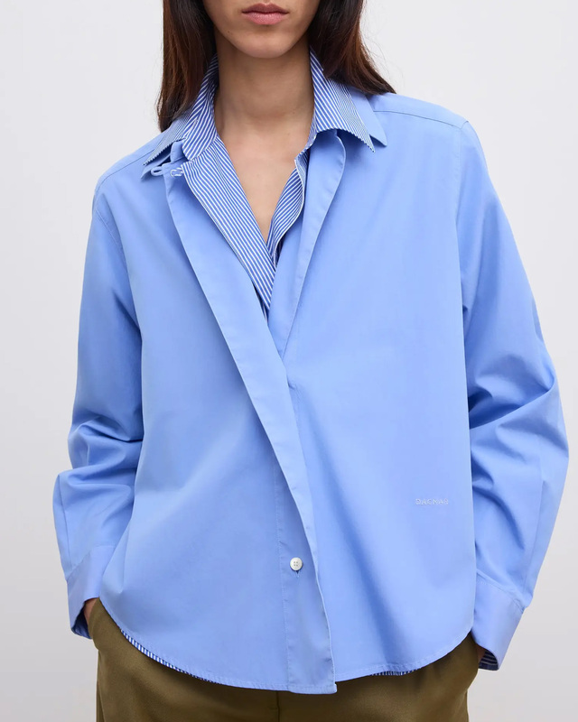 Dagmar Skjorte Cropped Asymmetric Collar Mid Blue 40