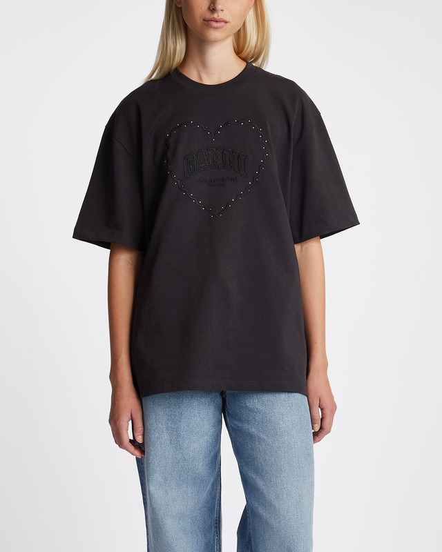 Ganni T-shirt Heavy Cotton Jersey Heart Phantom  M