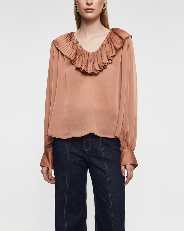 Ulla Johnson Blouse Liese Silk Pleated Neckline  Desert rose US 4 ( EUR 36)