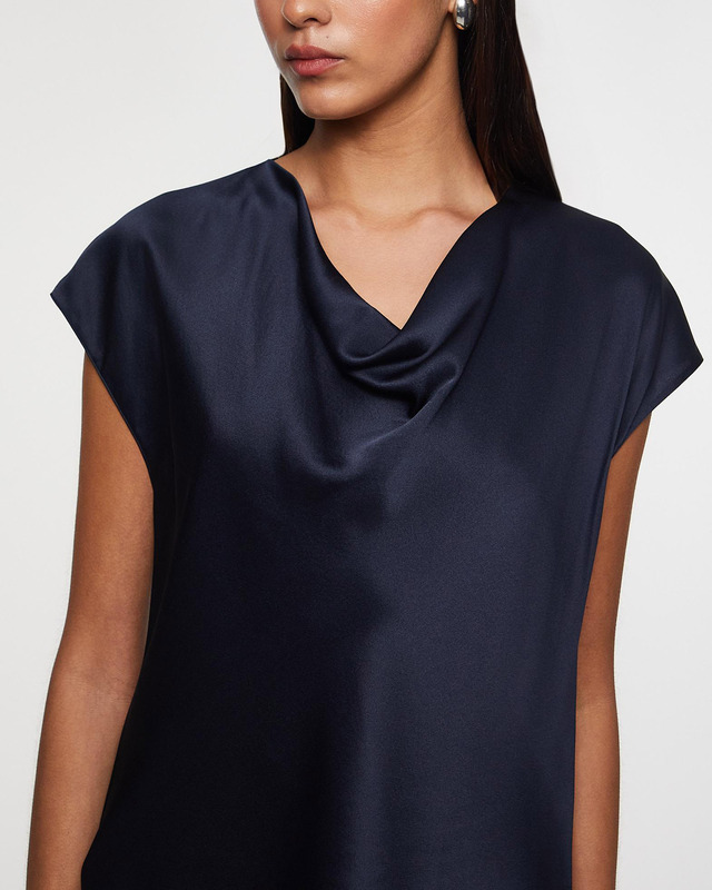 Vince Blouse Silk Cowl-Neck Blue XS