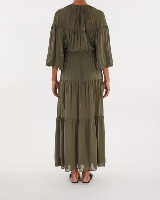 Matteau Voluminous Tiered Tie Dress Mörkgrön 4 (L)