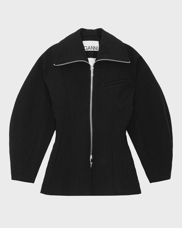 Ganni Jacket Bonded Crepe Curve Black 34