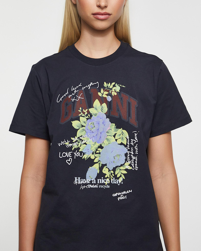 Ganni T-Shirt Basic Cotton Jersey Rose Phantom  XS