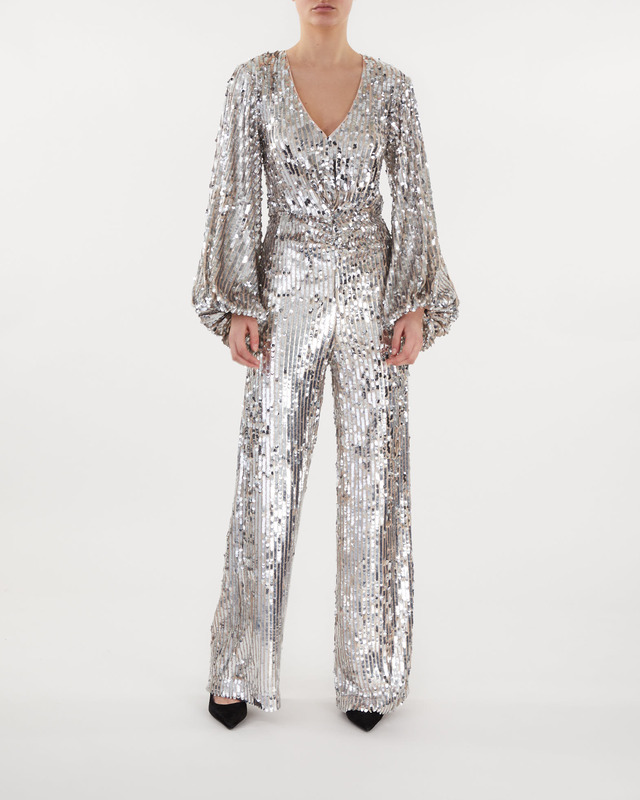 ROTATE Birger Christensen Siriiin Sequin Jumpsuit Silver 34