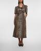 Ganni Dress Printed Cotton Tie Strap Midi  Leopard 42