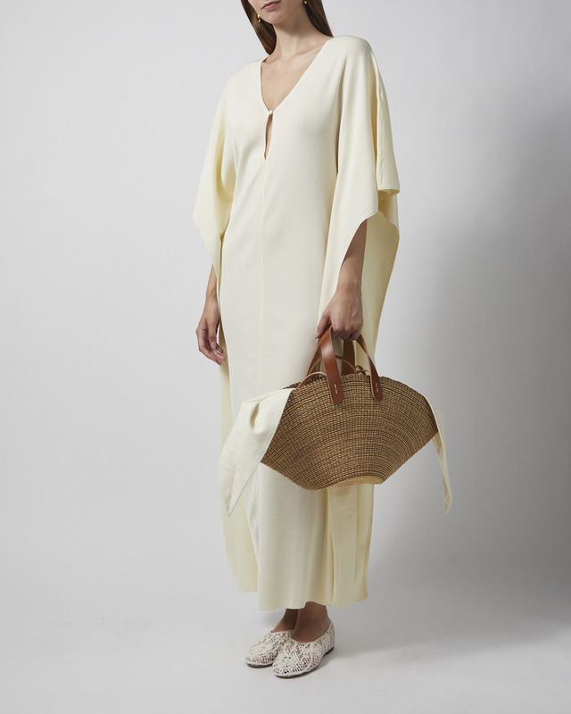 Malina Kaftan Janna Knitted V-Neck Maxi Pearl M