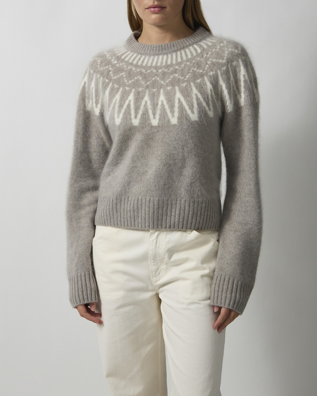 Soft Goat Sweater Brushed Fair Isle Crewneck Greige S