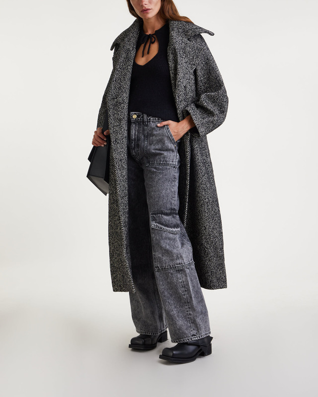 Ganni Kappa Herringbone Wool  Svart 34