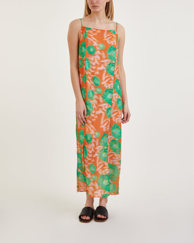 Ganni Dress Printed Light Crepe Slip  Orange 34