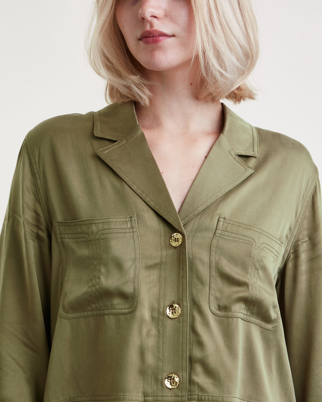 Ganni Shirt Washed Satin Crop Green 38