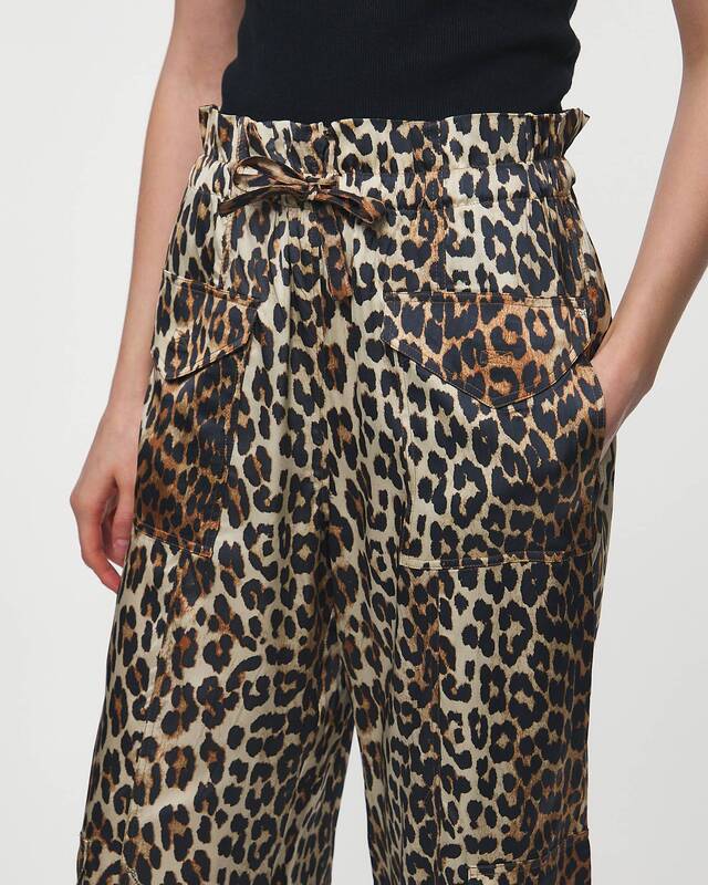 Ganni Printed Satin Pants Leopard 36