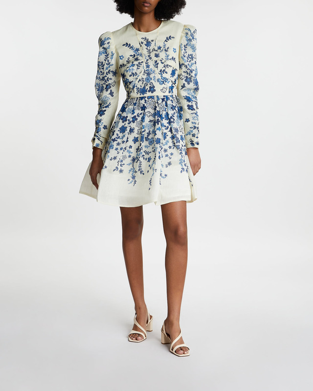 Malina Dress Leoni Silk Mini Offwhite/blå M