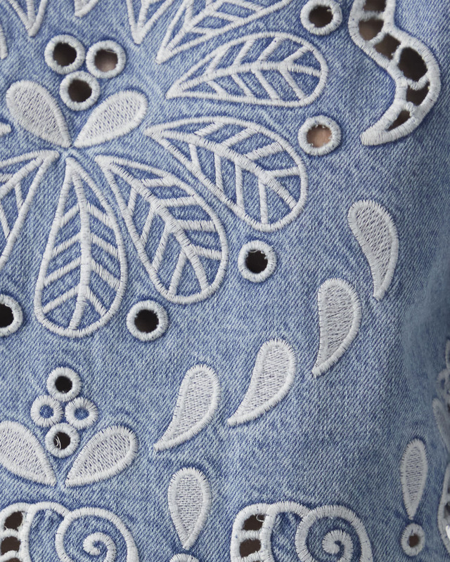 FARM Rio Blouse Denim Richelieux Cropped Denim XS