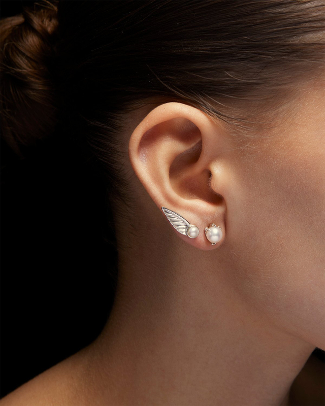 Maria Nilsdotter Earring Tiny Claw Pearl Ear Stud Silver ONESIZE