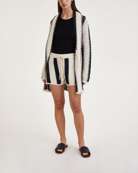 Shorts Striped Cotton Drawsting Svart 1