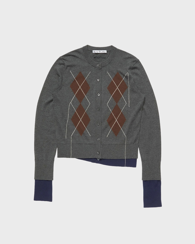 Acne Studios Cardigan Double-Layered Argyle Mørkegrå M