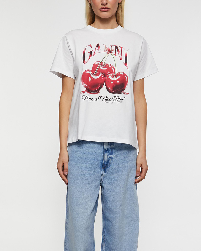 Ganni T-Shirt Basic Jersey Cherry Relaxed White L