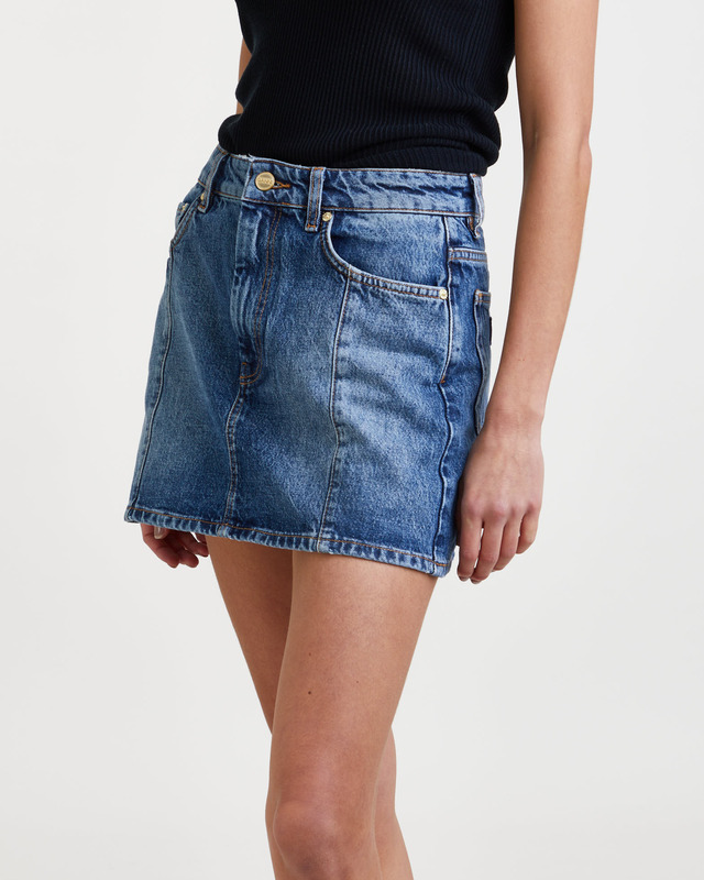 Ganni Skirt Sparkle Logo Denim Mini Blue 36