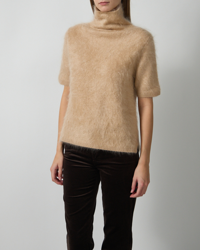 Soft Goat Striktrøje Brushed Short Sleeve Turtleneck Camel XL
