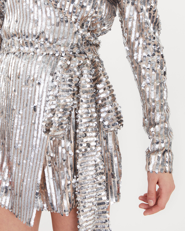 Rotate Briiidget Sequin Wrap Dress Silver 42