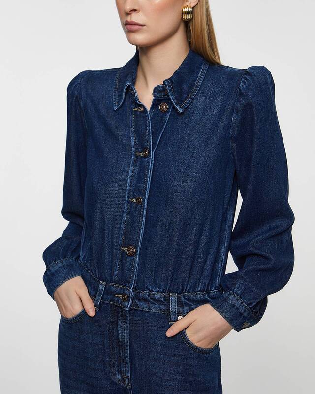 7 For All Mankind Jumpsuit Tailored Go Getter Mid Blue Denim XS