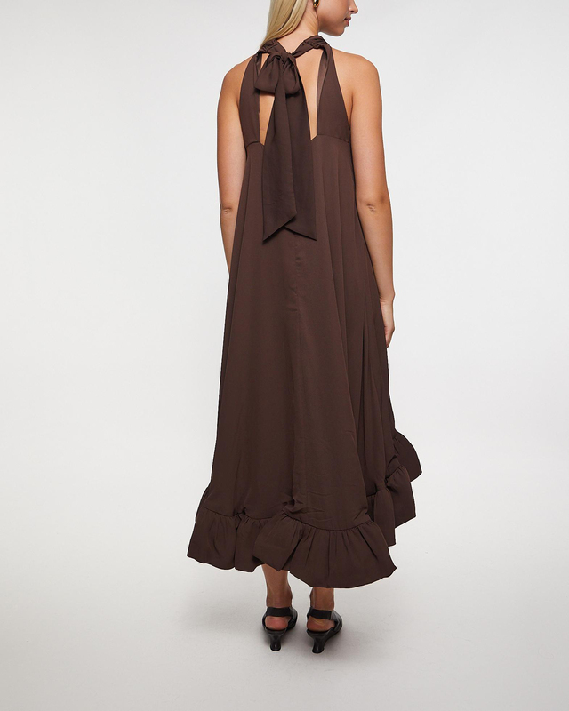 Malina Klänning Sabrina Halterneck Ruffled Midi Brun XXS